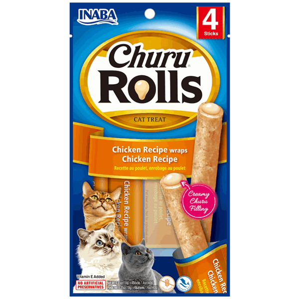 Inaba Churu Rolls Chicken Recipe Wraps Cat Treat - 4 x 10g
