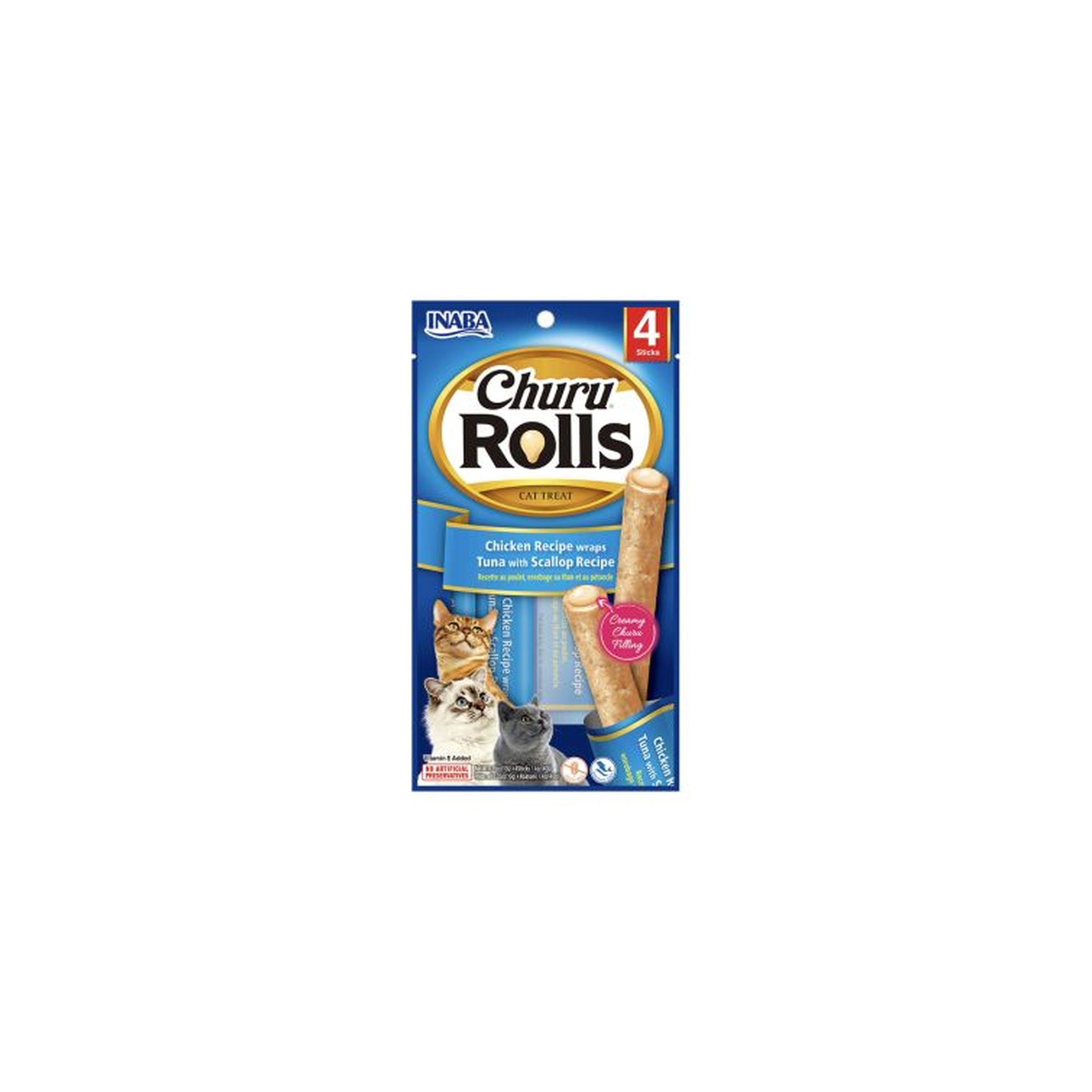 Inaba Churu Rolls Tuna with Scallop Recipe Cat Treat - 4 x 10g