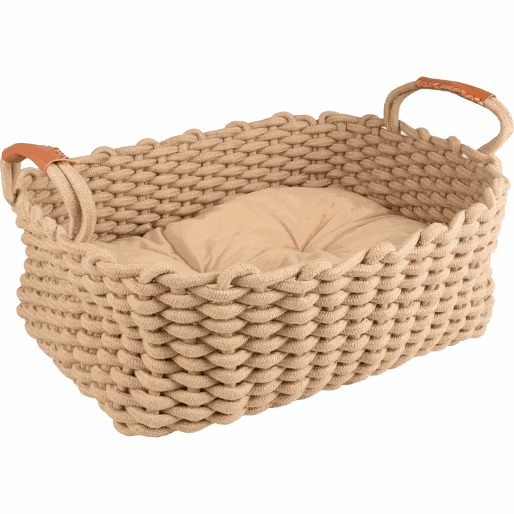 Flamingo Cats And Dogs Basket Rectangle And Cushion Beige (45*32*18cm)