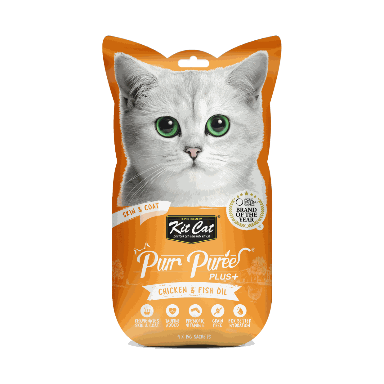 Kit Cat PurrPureePlus+ Skin Coat 4x15g (Chicken)