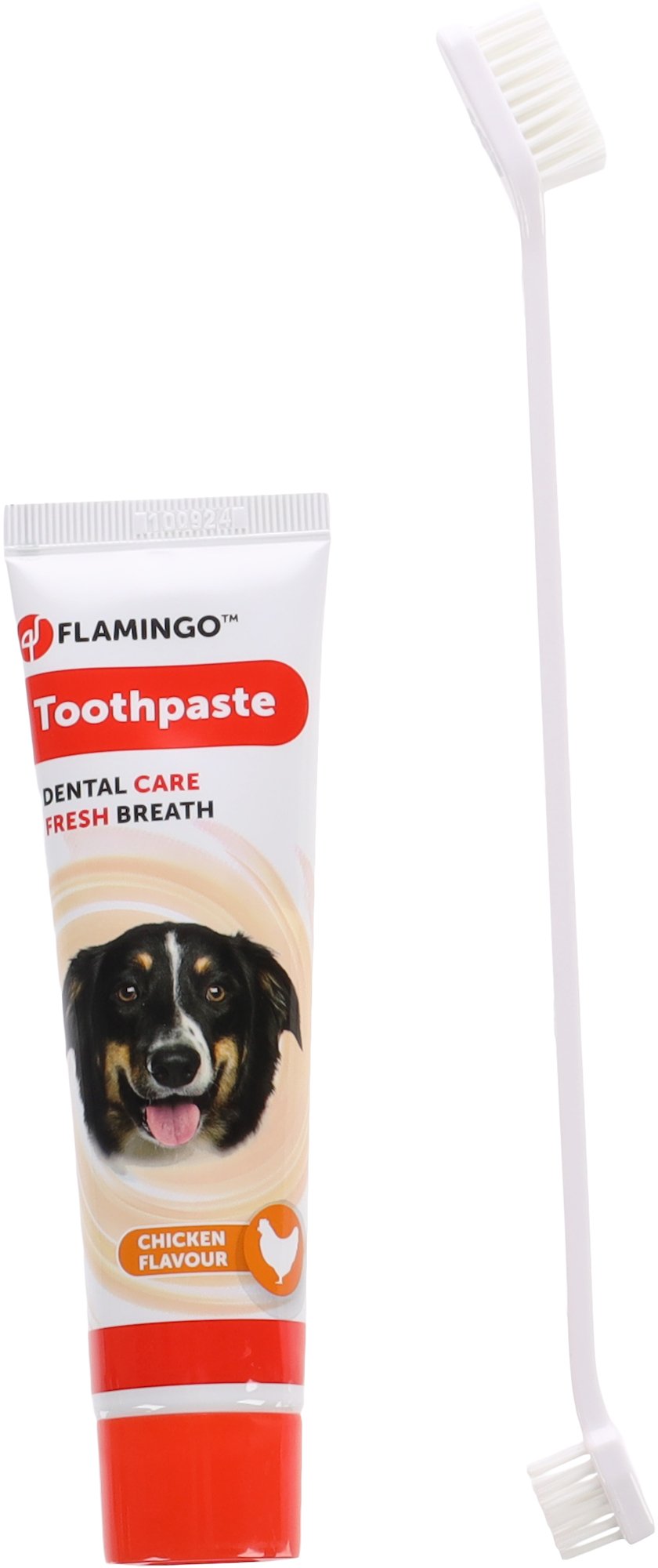 Flamingo Dog Set Toothpaste And Toothbrush Dental Care Chicken Flavour (85g)