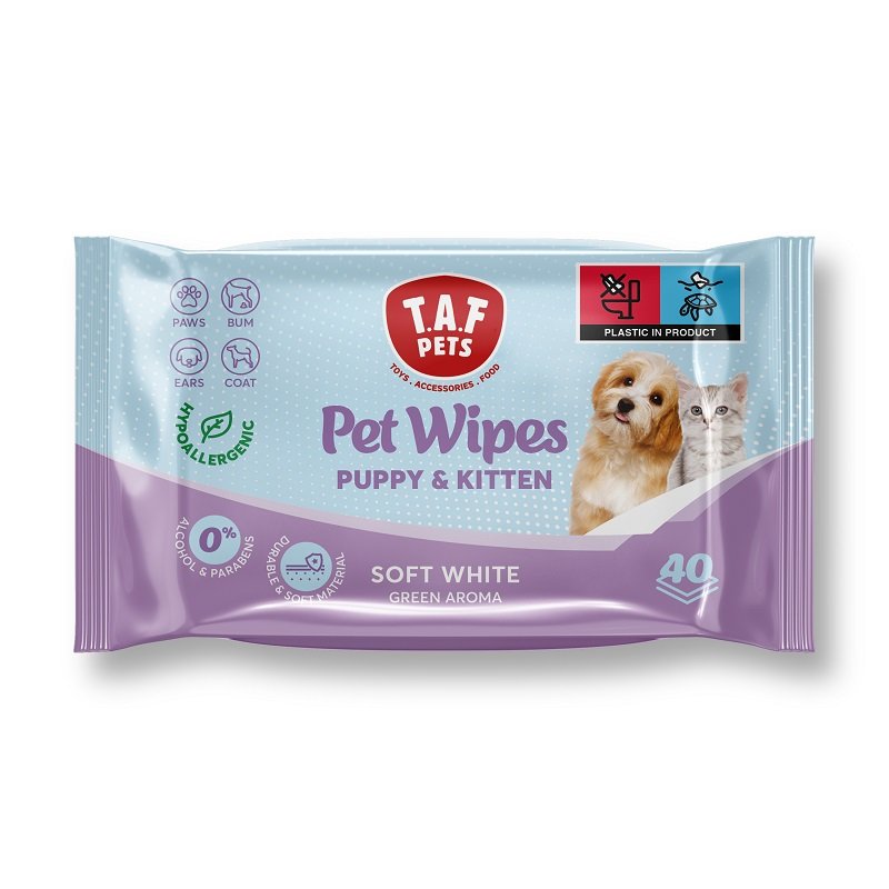 TAF Pet Wipes Puppy & Kitten Soft White- 40 PCS