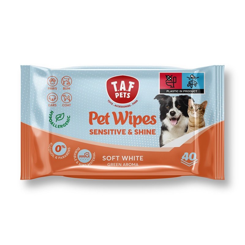 TAF Pet Wipes Sensitive & Shine Soft White -40 PCS