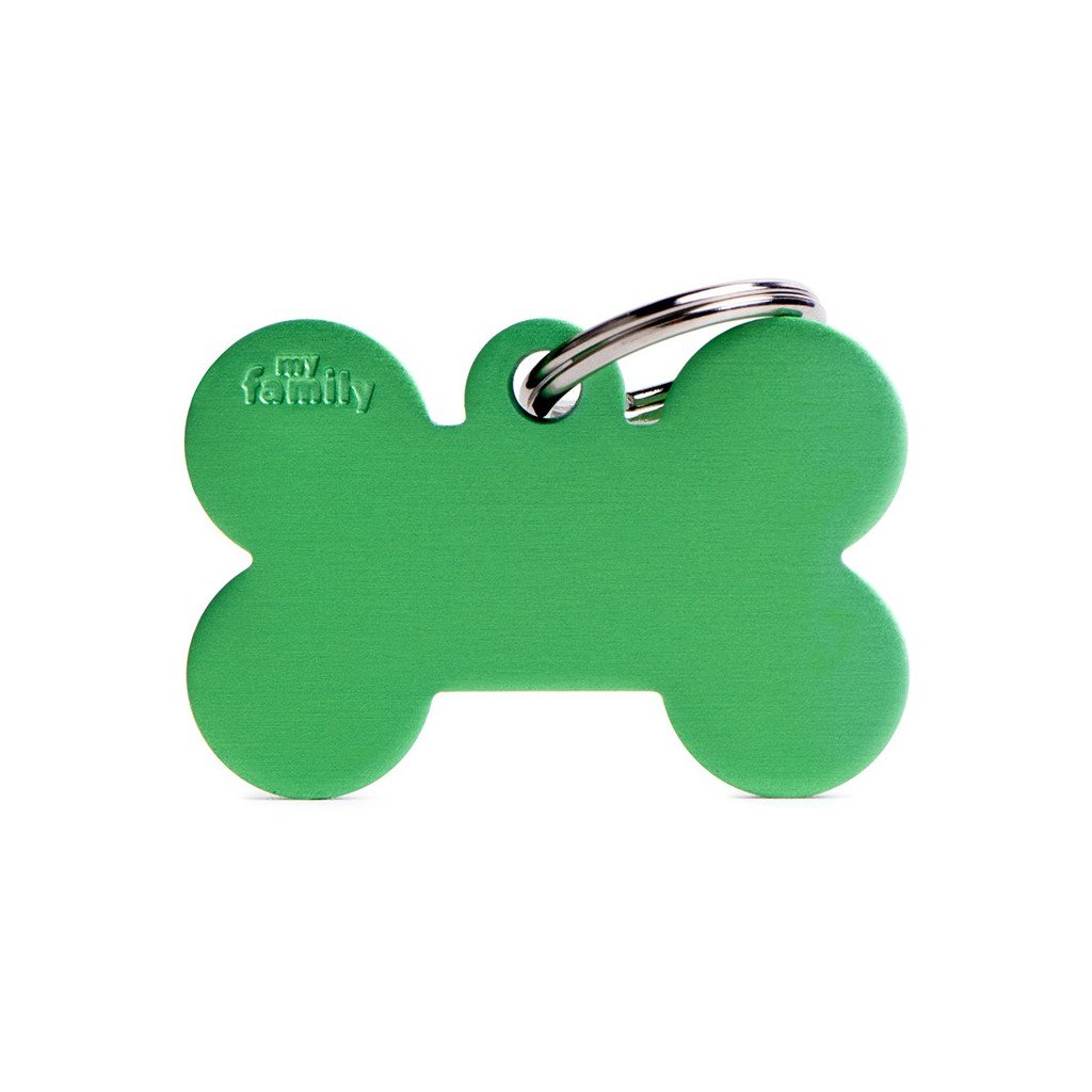 My Family Pet Tag Big Bone Aluminum Green Dog ID