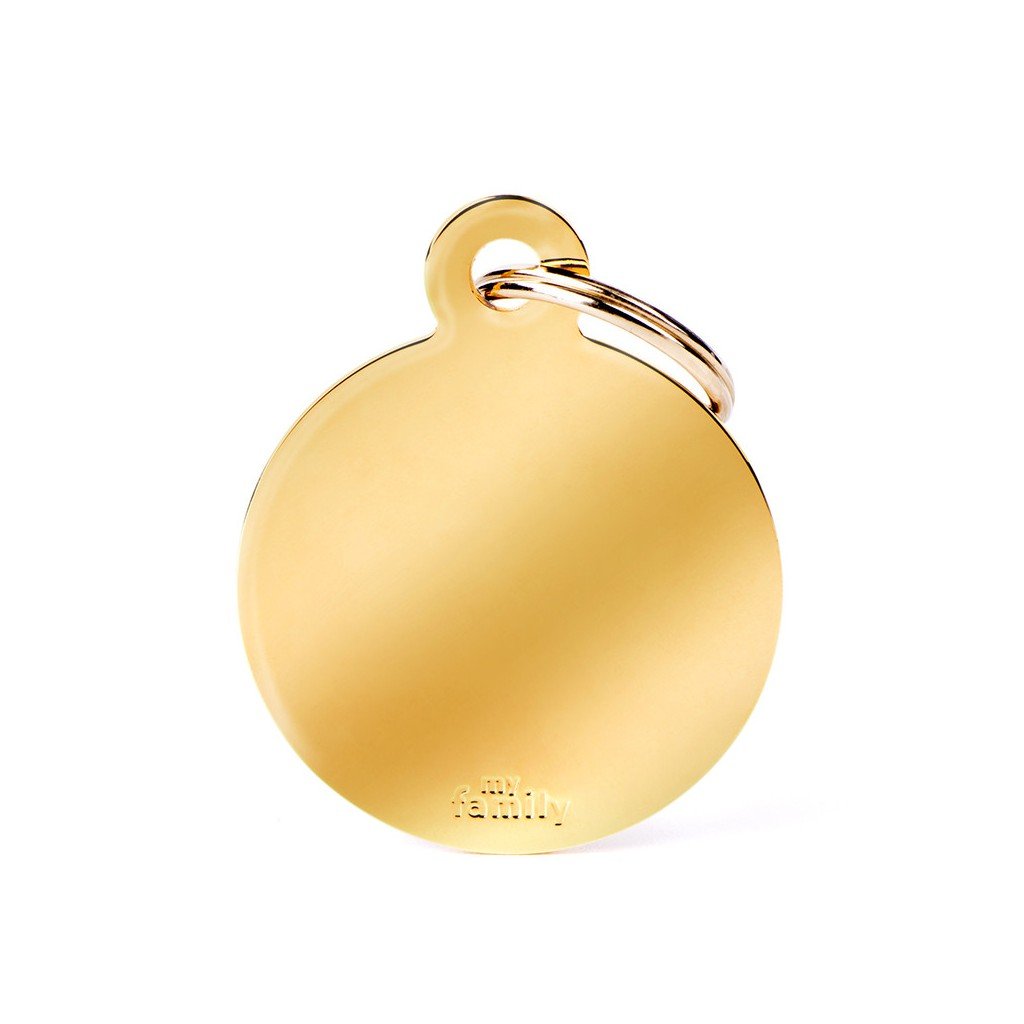 My Family Pet Tag Collection Big Round Golden Plated Brass ID