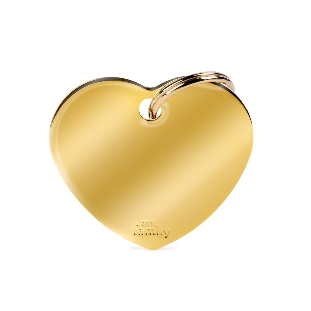My Family Pet Tag Big Heart Golden Plated Brass ID