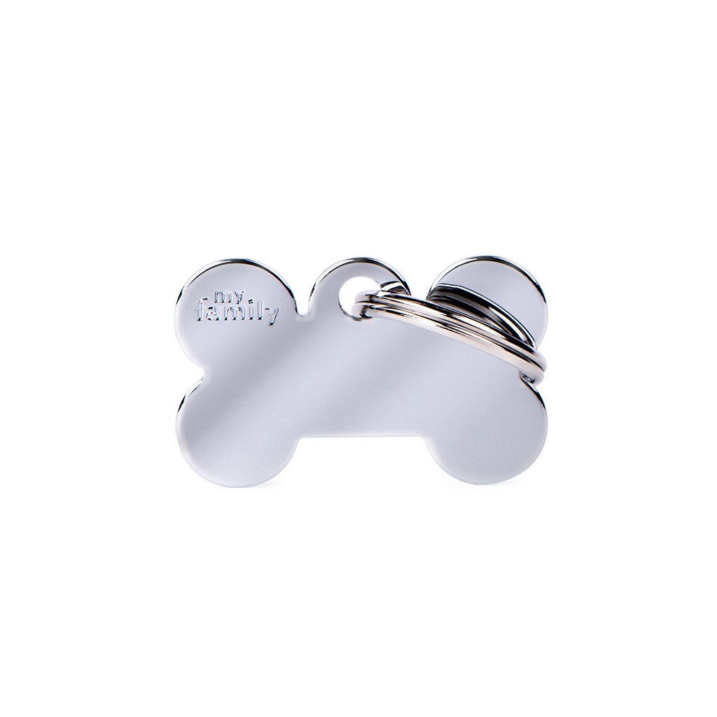 My Family Pet Tag Small Bone Chrome-Plated Brass Dog ID