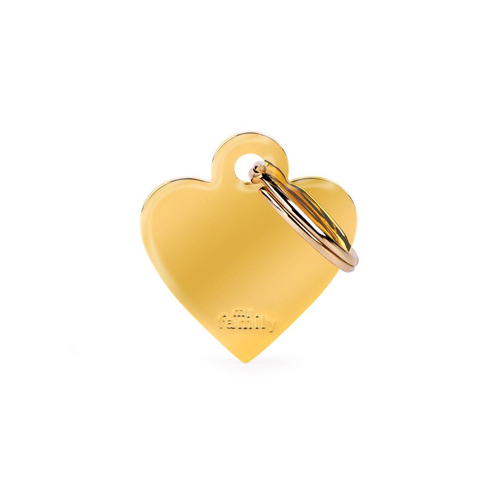 My Family Pet Tag Small Heart Golden Brass ID