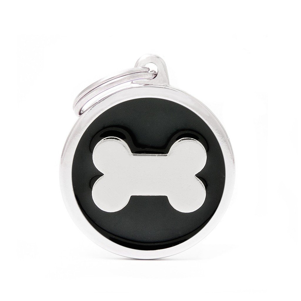 My Family Pet Tag Classic Big Circle With Bone Black Dog ID