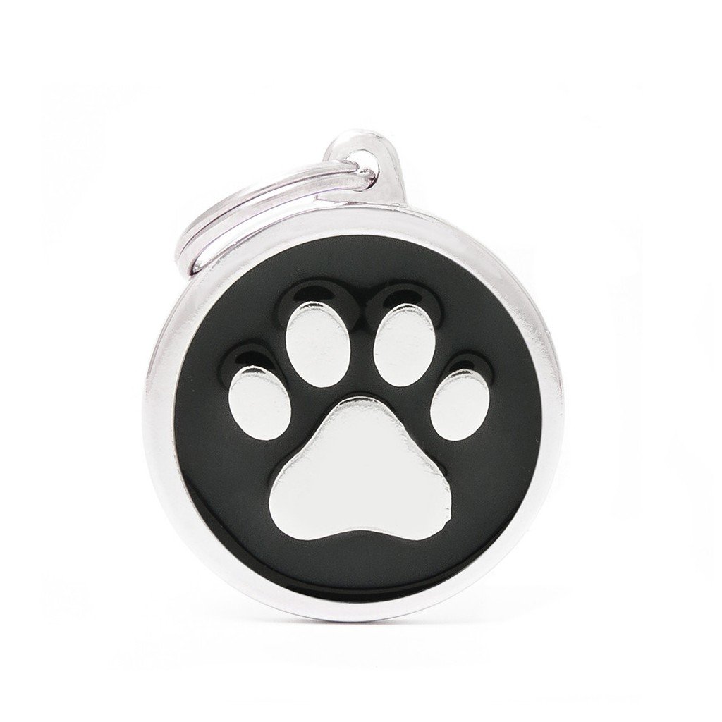 My Family Pet Tag Classic Big Circle With Paw Black Dog ID