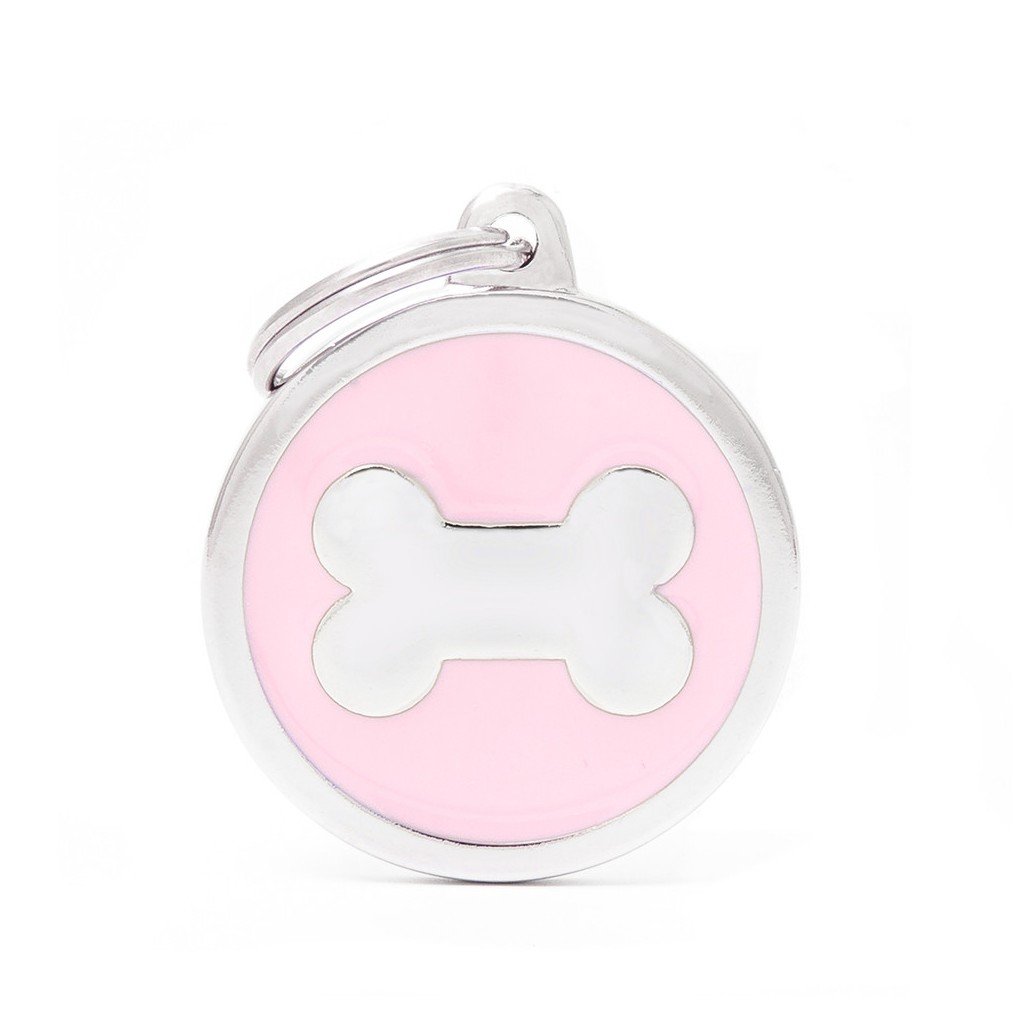 My Family Pet Tag Classic Big Pink Circle With Bone Dog ID