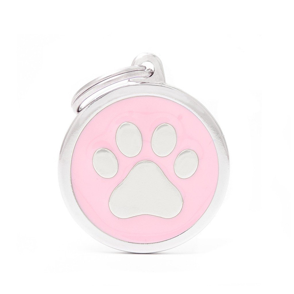 My Family Pet Tag Classic Big Pink Circle With Paw Dog ID