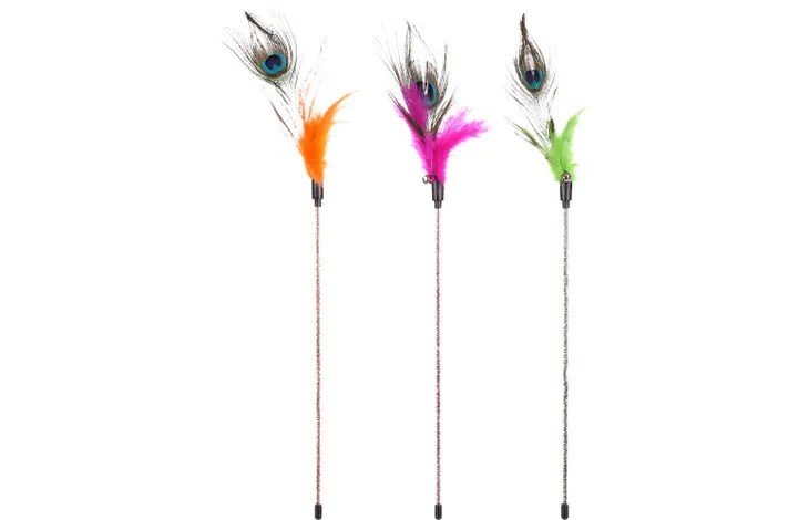 Flamingo Cat Toy Glitty Dangler And Peacock Feathers Assortment (36cm)