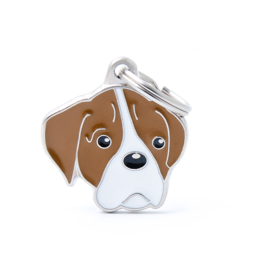 My Family Pet Tag Boxer White and brown Dog ID
