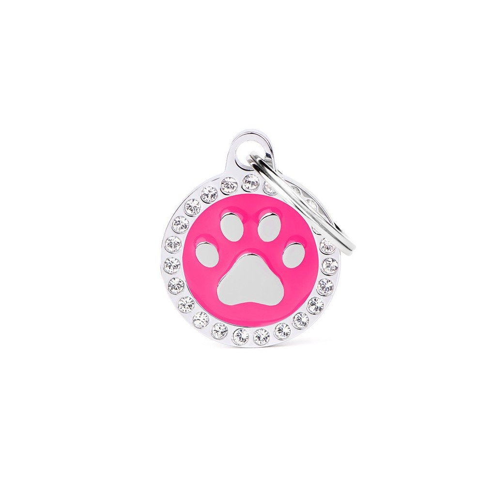 My Family Pet Tag Small Fuchsia Circle Paw Glam ID
