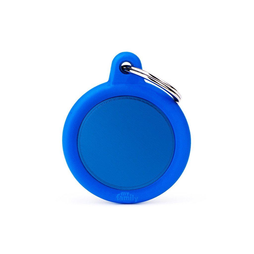 My Family Pet Tag Blue Circle Aluminum Blue Rubber ID