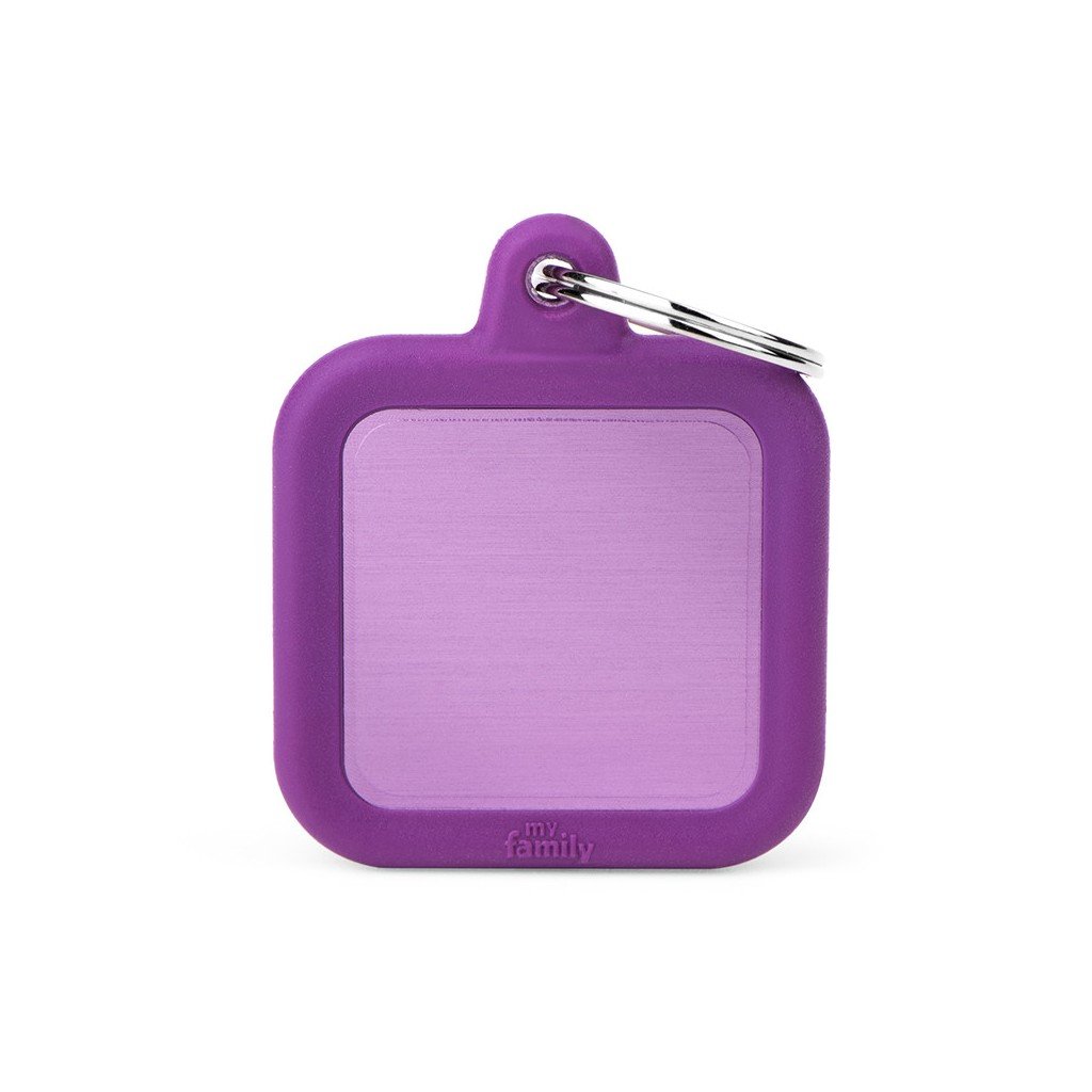 My Family Pet Tag Square with Rubber Purple Aluminum ID