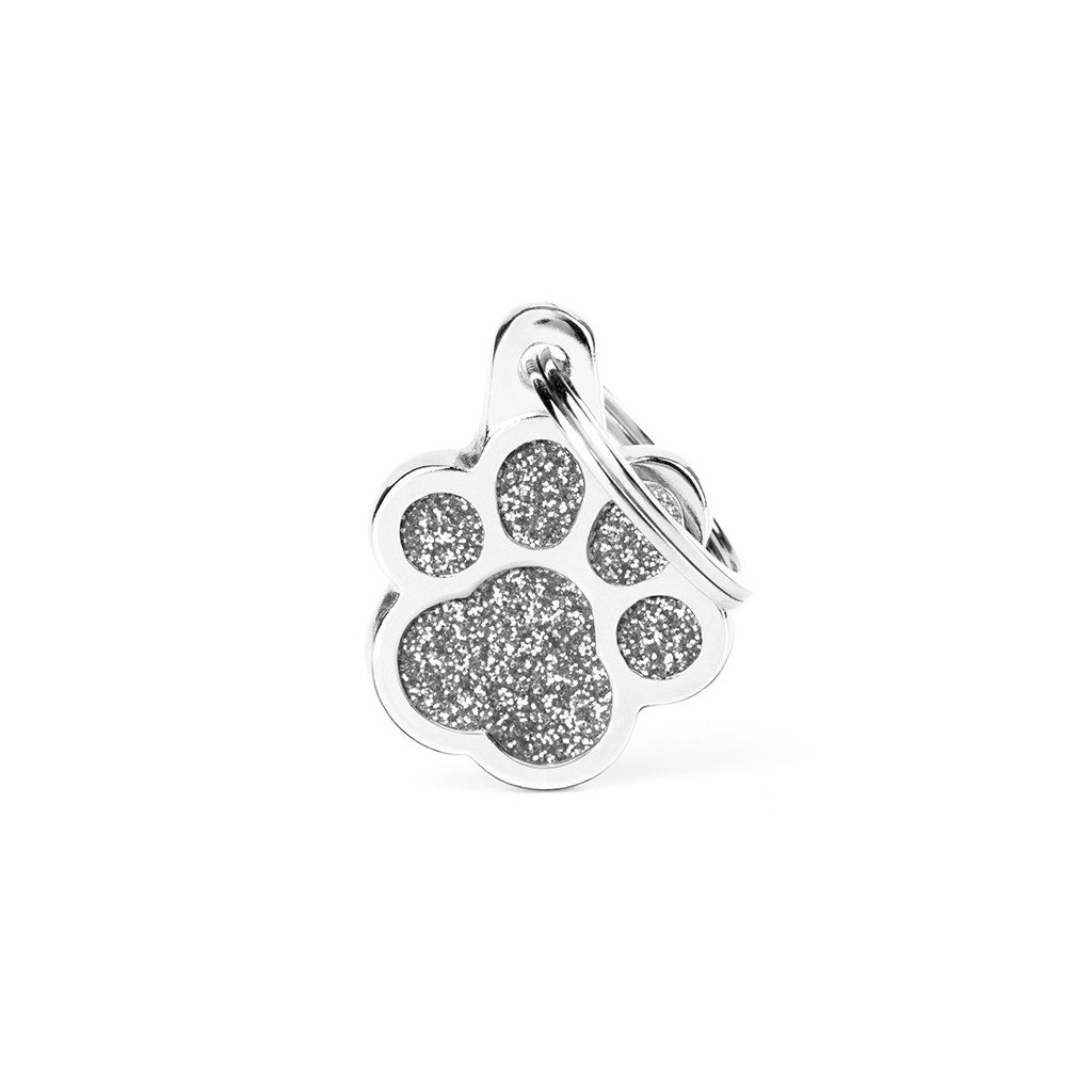 My Family Pet Tag Paw Glitter Grey ID