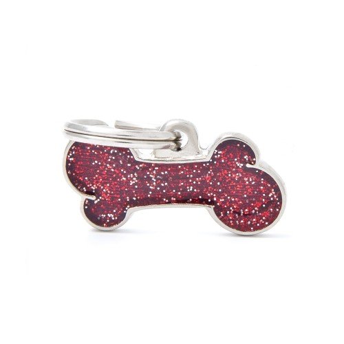 My Family Pet Tag Shine Small Bone Glitter Red ID