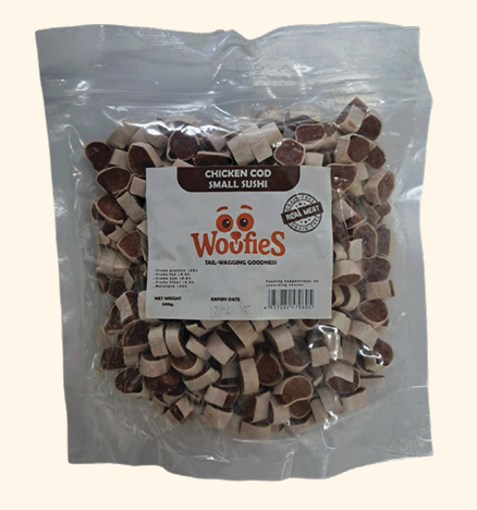 Woofies Chicken Cod Small Sushi 500g