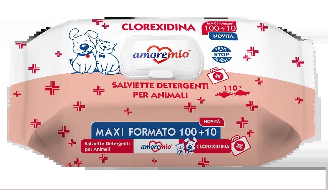 Amoremio Chlorhexidine Pet Wipes – Maxi Pack (100+10 Wipes)