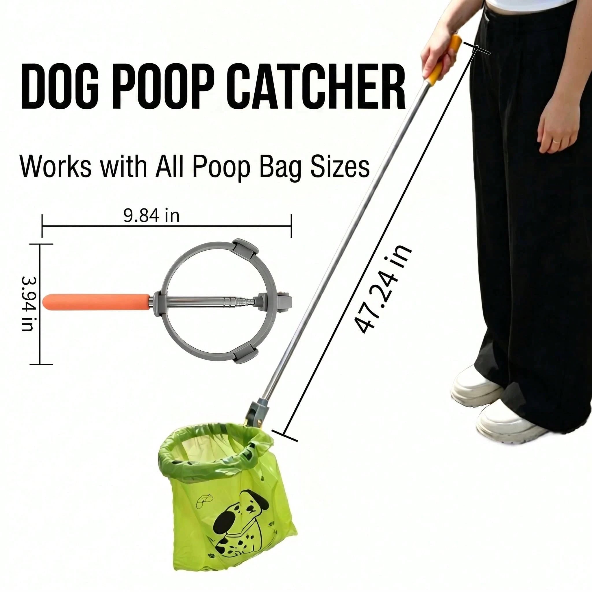 Long Handle Dog Poop Scooper with poop bags – Foldable Pet Waste Collector