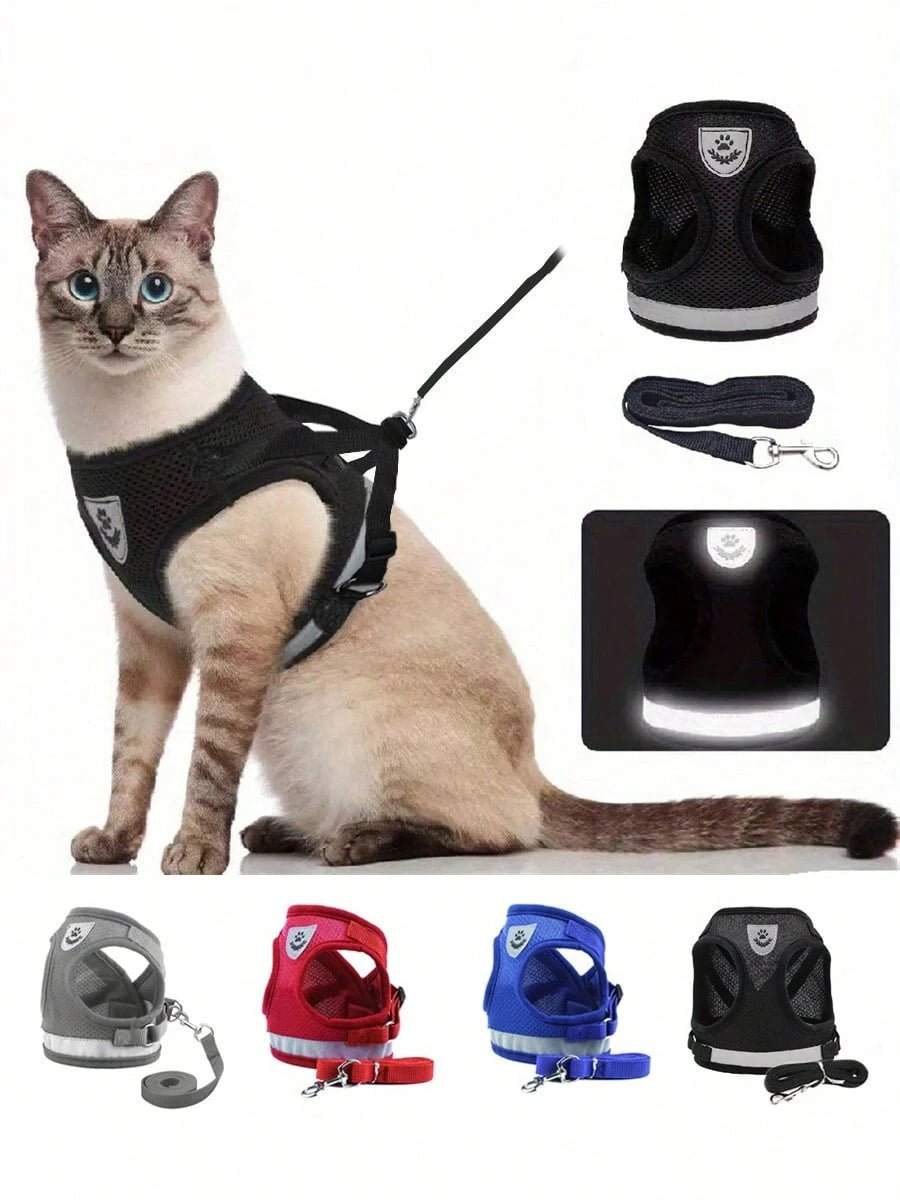 Reflective Pet Harness & Leash Set with Bowl | Cat & Dog Walking Vest
