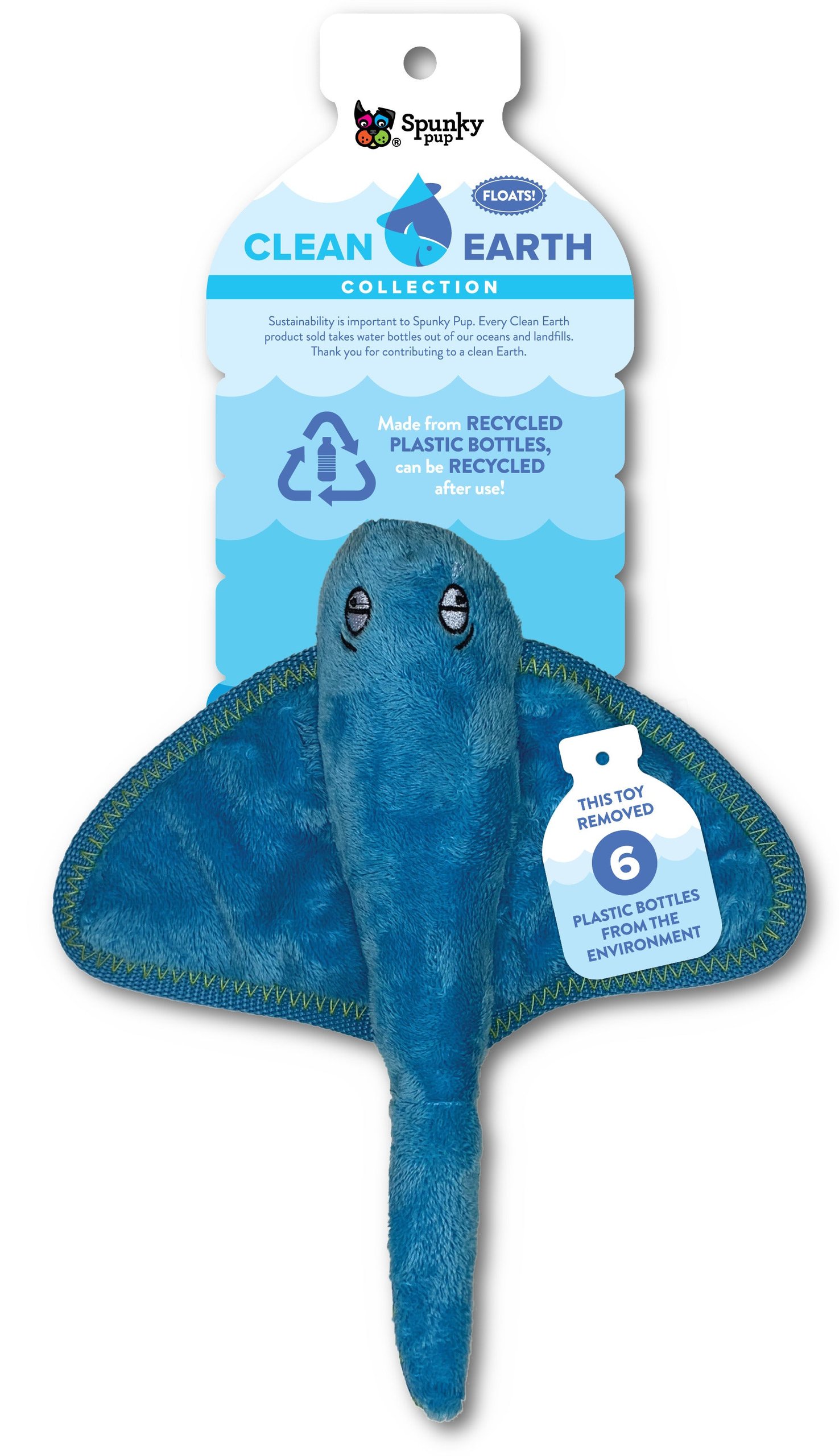 Spunky Pup Clean Earth Plush Stingray - Small