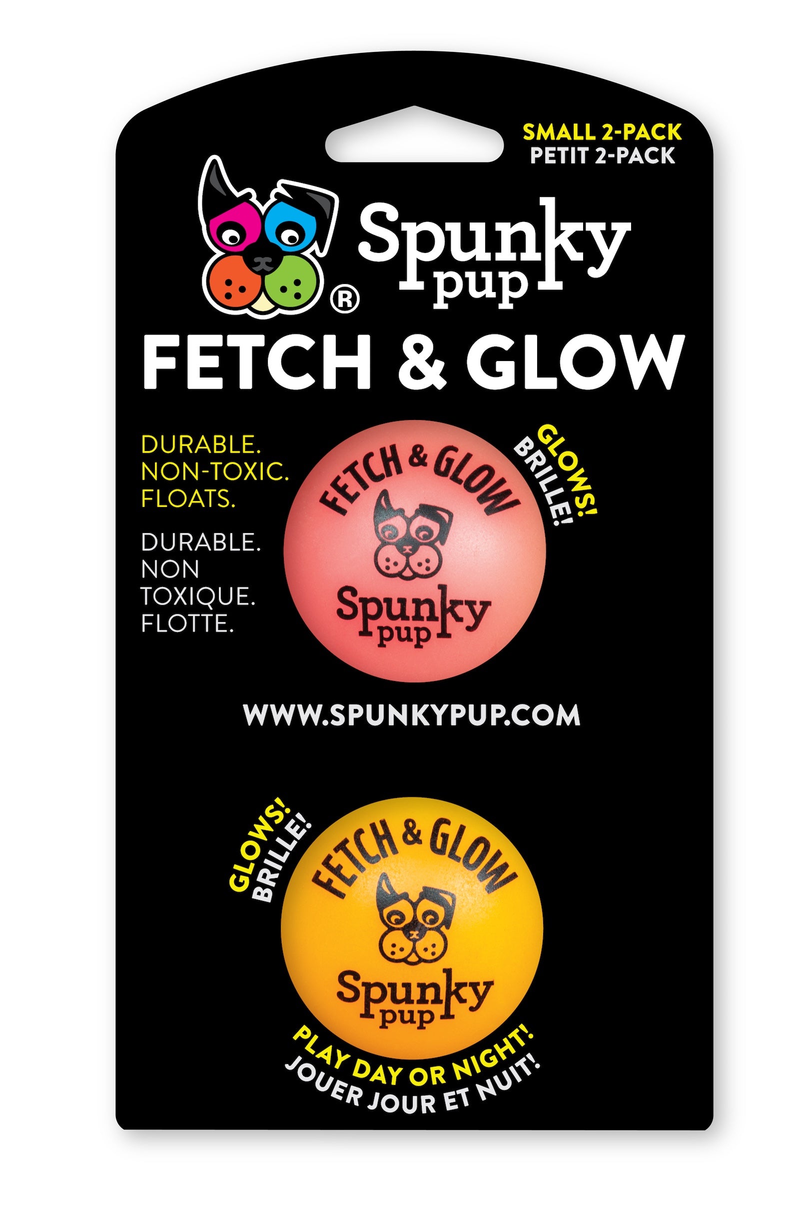 Spunky Pup Fetch & Glow Ball - Small 2-Pack