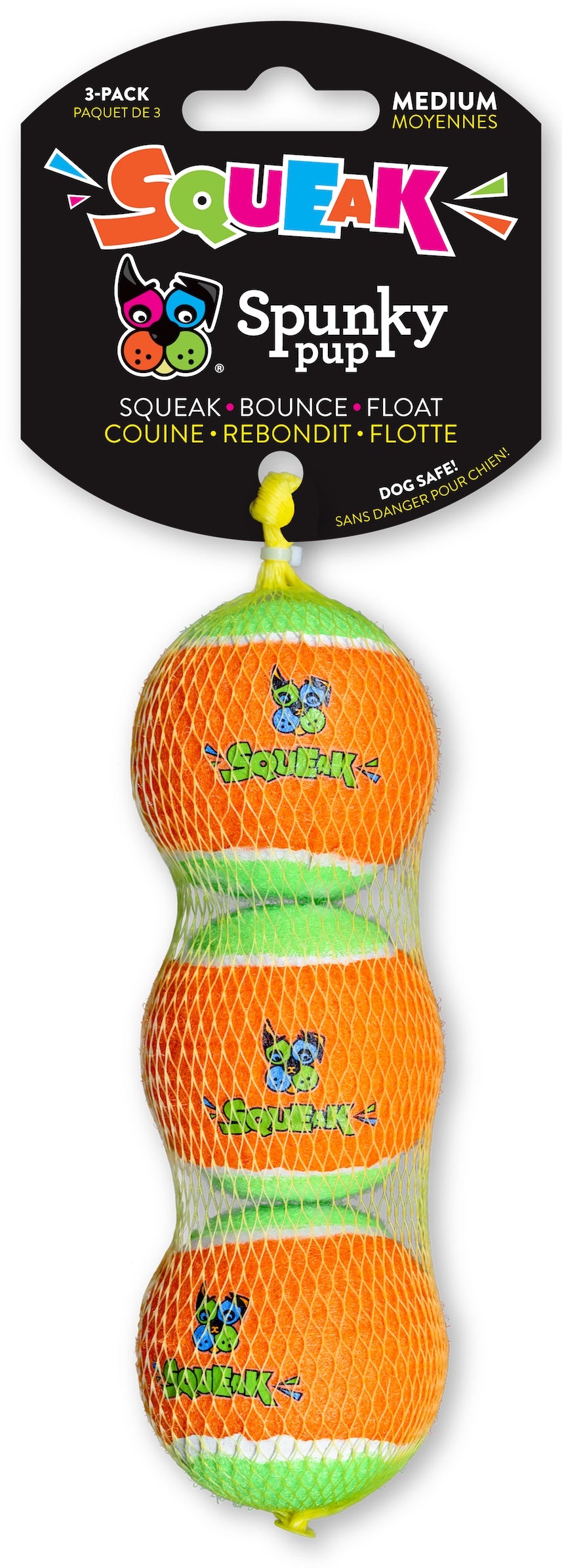 Spunky Pup Squeaky Tennis Balls - Medium 3-Pack