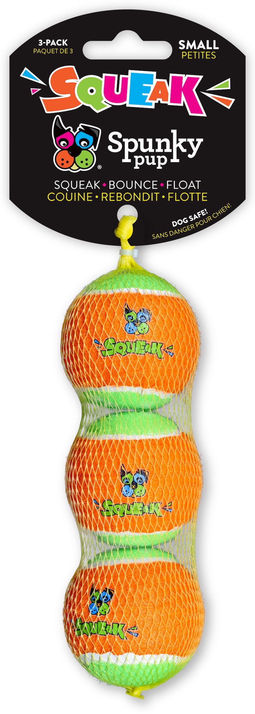 Spunky Pup Squeaky Tennis Balls - Small 3-Pack
