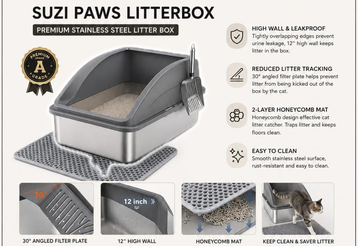 Suzi Paws Premium Stainless Steel Litter Box